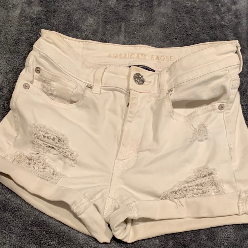 American Eagle Outfitters White Distressed Jean Shorts